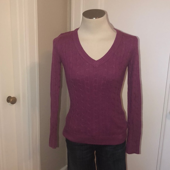 LOFT Sweaters - Loft  rabbit hair cable knit sweater raspberry